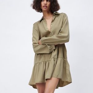 Zara Olive Green Tiered Mini Dress Size Large NWT Art 0108/022/506